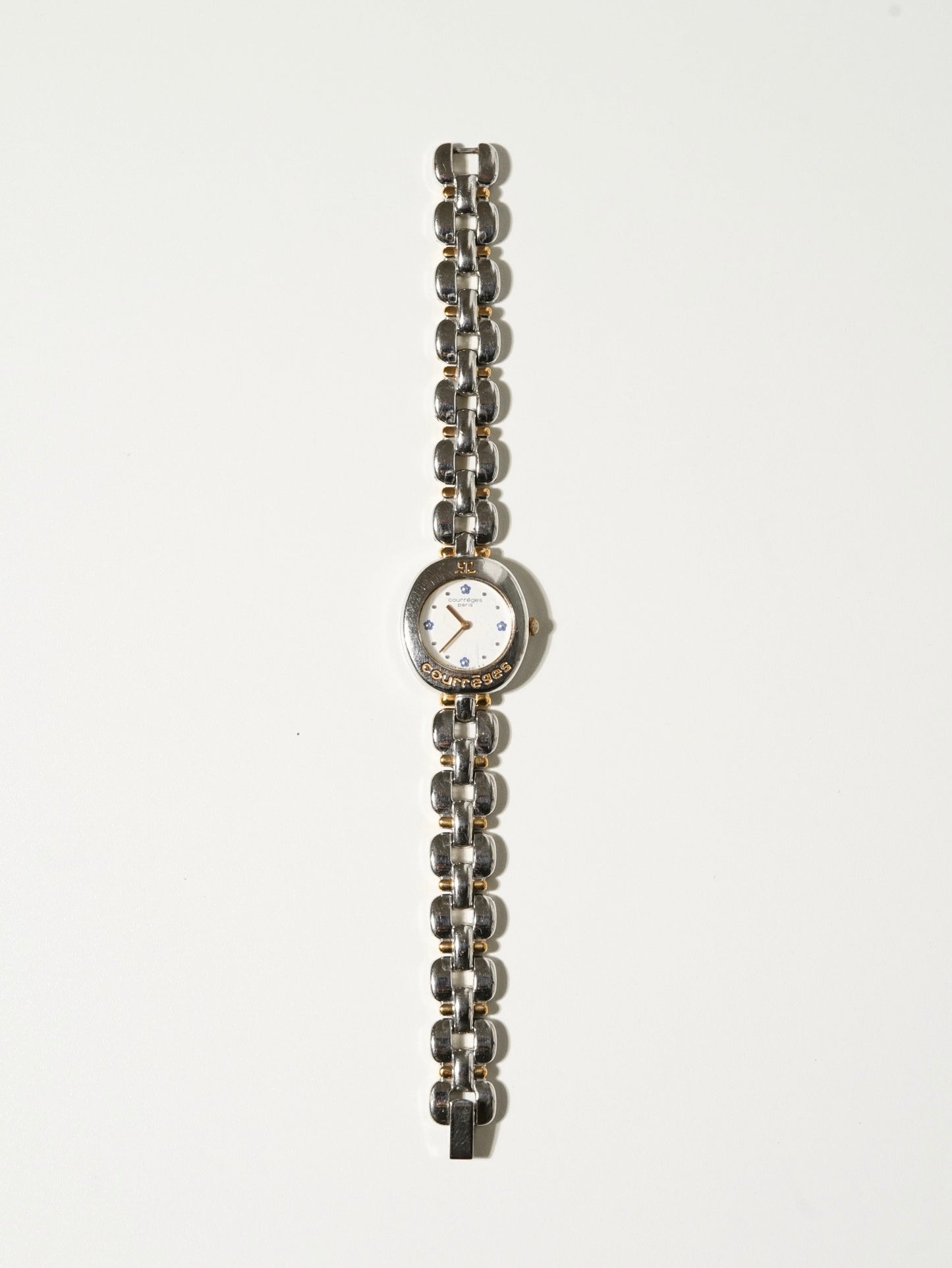 Courrèges Two-Tone Bracelet Watch with Flower Index Dial