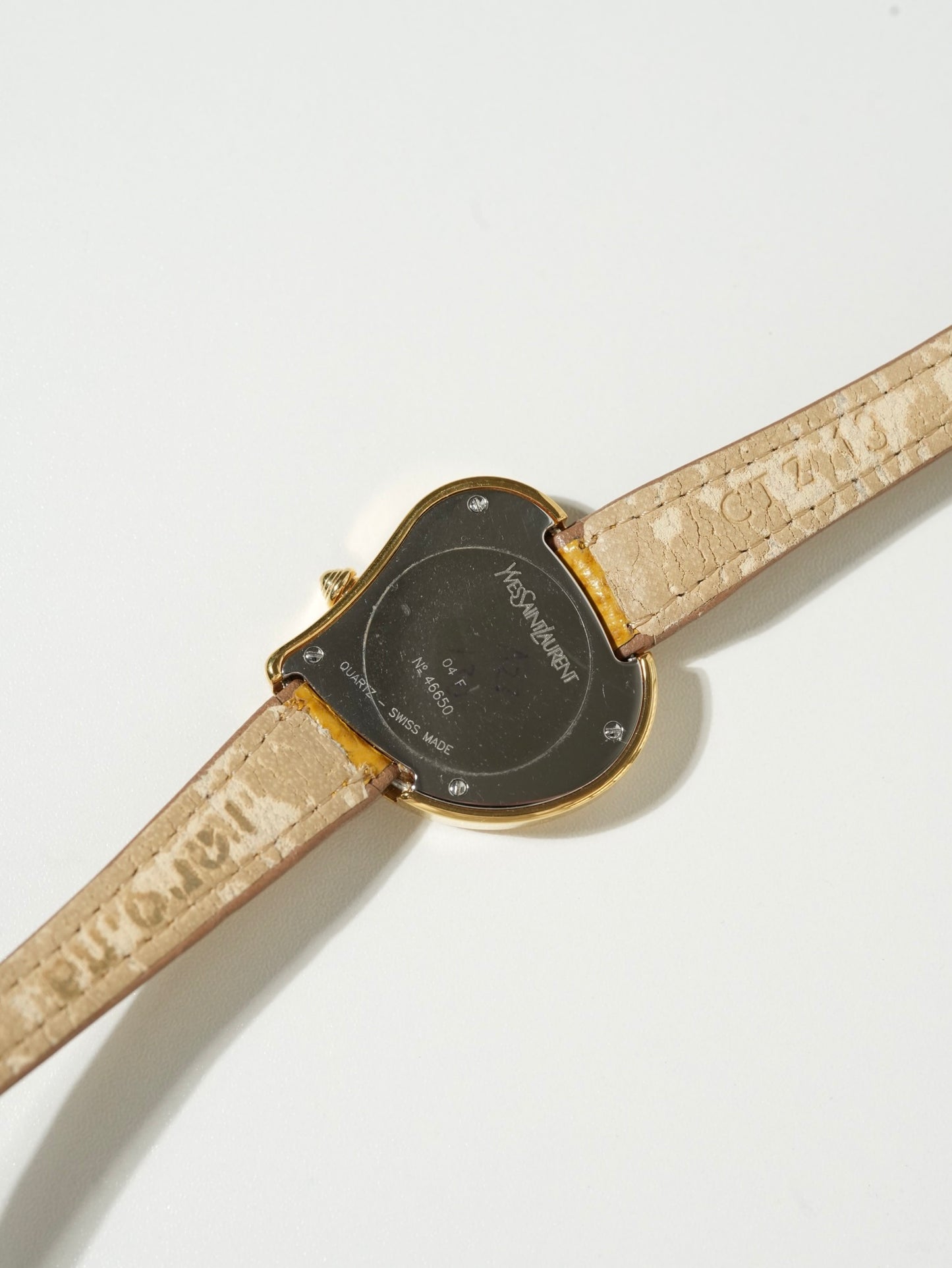 Yves Saint Laurent Heart Watch – Gold Tone × Yellow Leather Strap (with Extra Band)