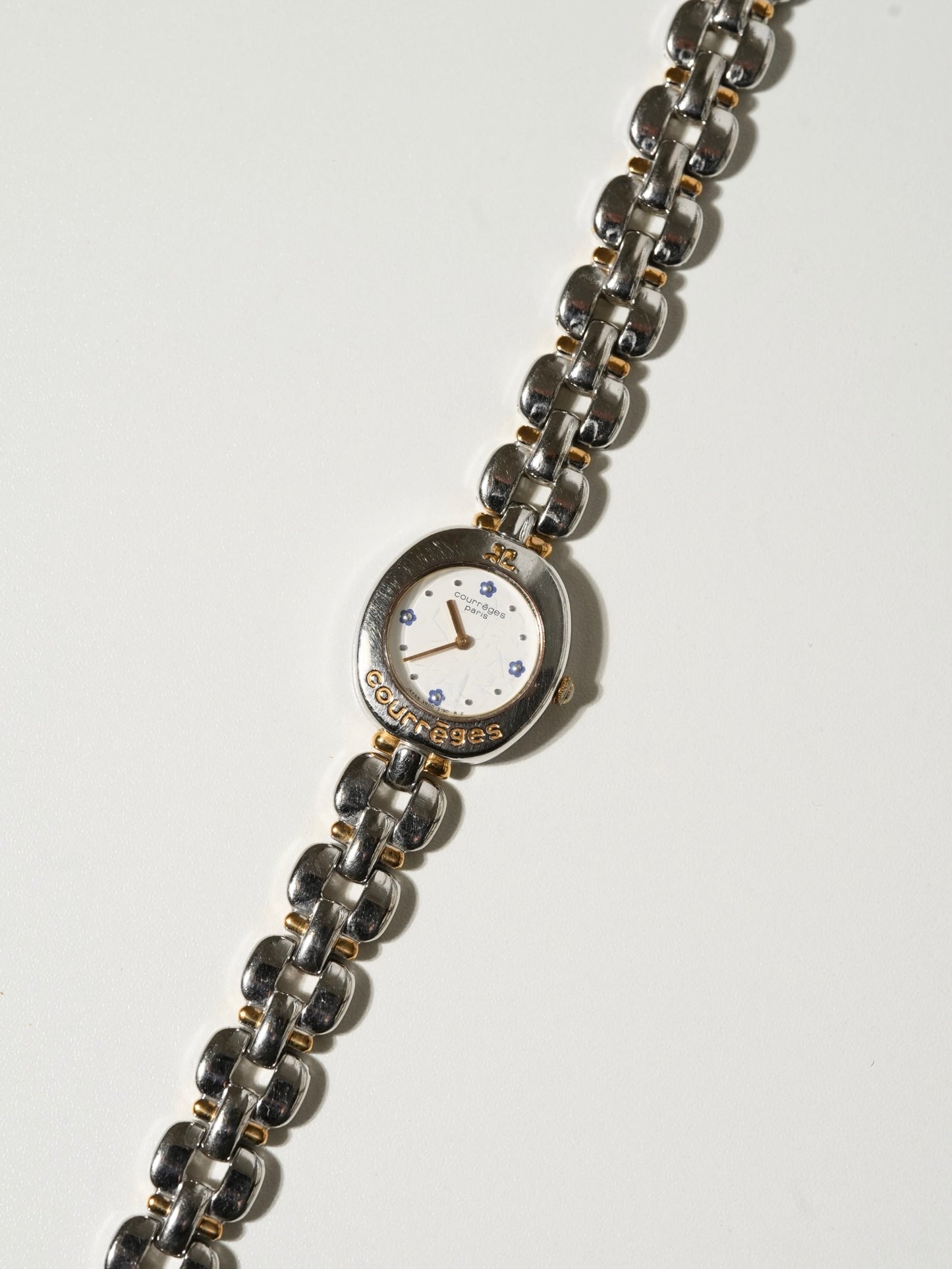 Courrèges Two-Tone Bracelet Watch with Flower Index Dial