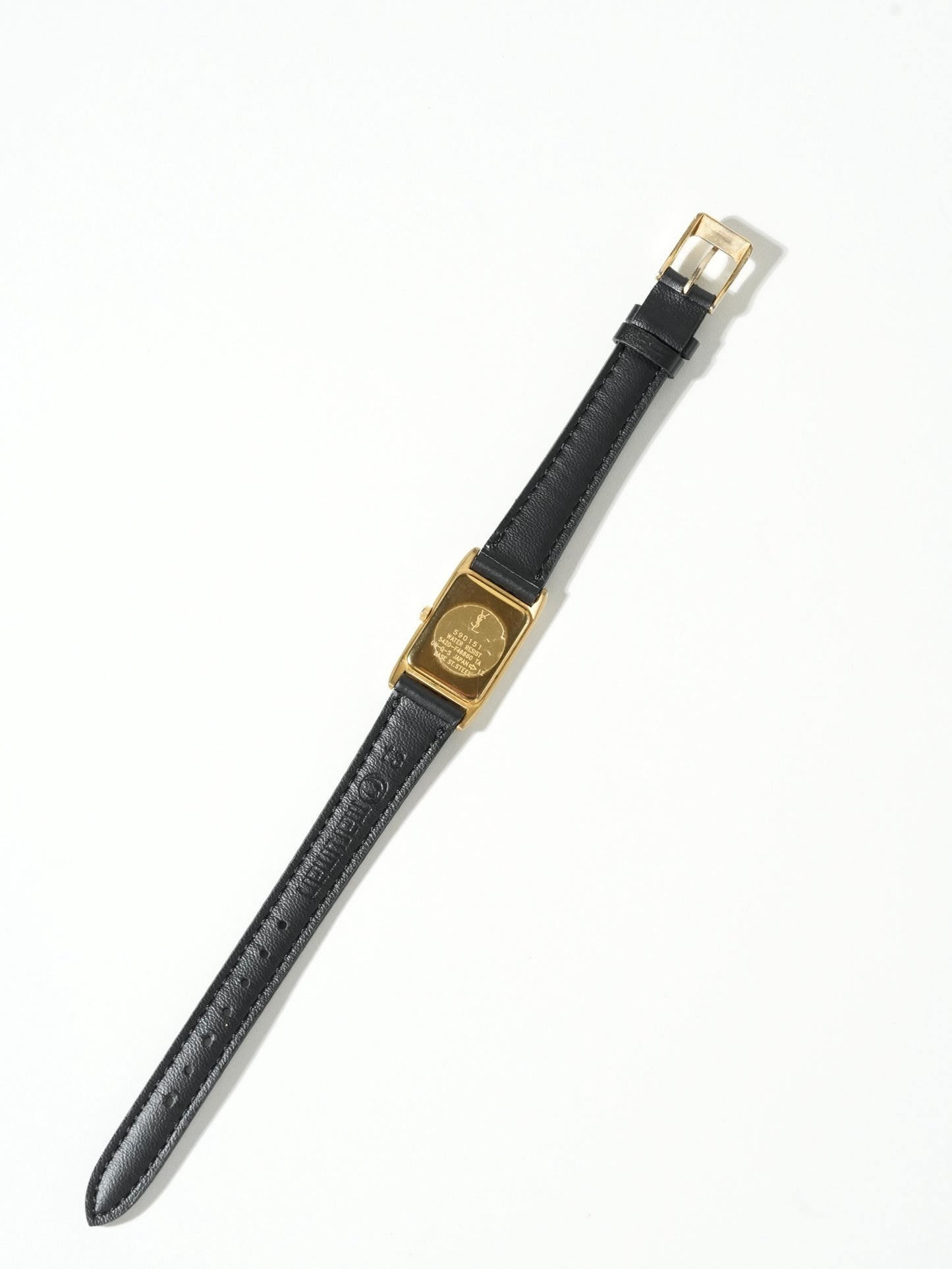 Yves Saint Laurent Tank Rectangle Watch – Gold Tone × Black Leather
