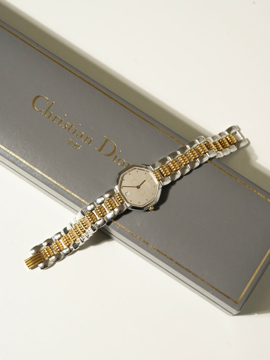 Christian Dior Bicolor Octagonal Watch with Box & card