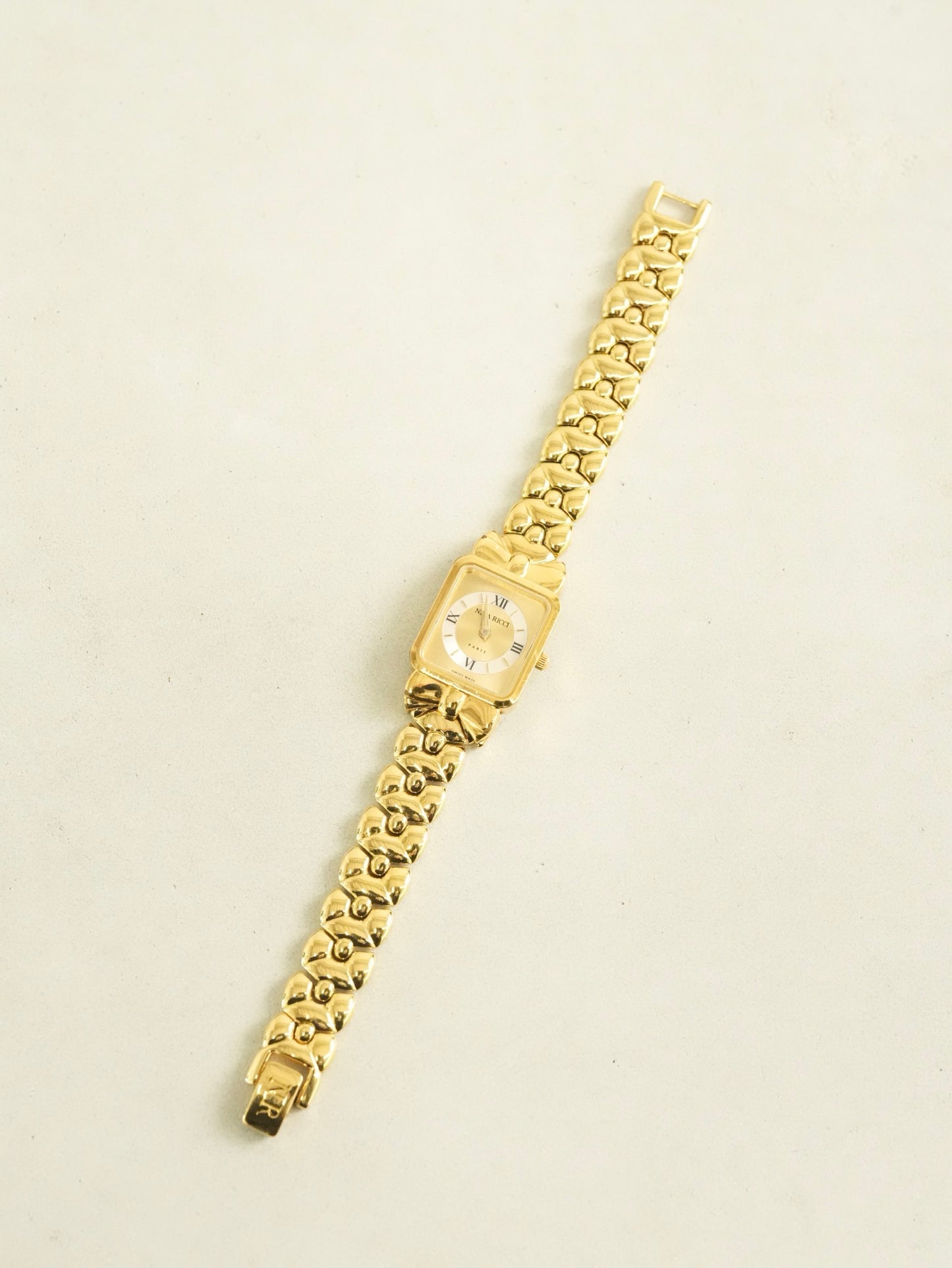 NINA RICCI Paris Vintage Square Watch Gold Bracelet Model with Box & Extra Straps