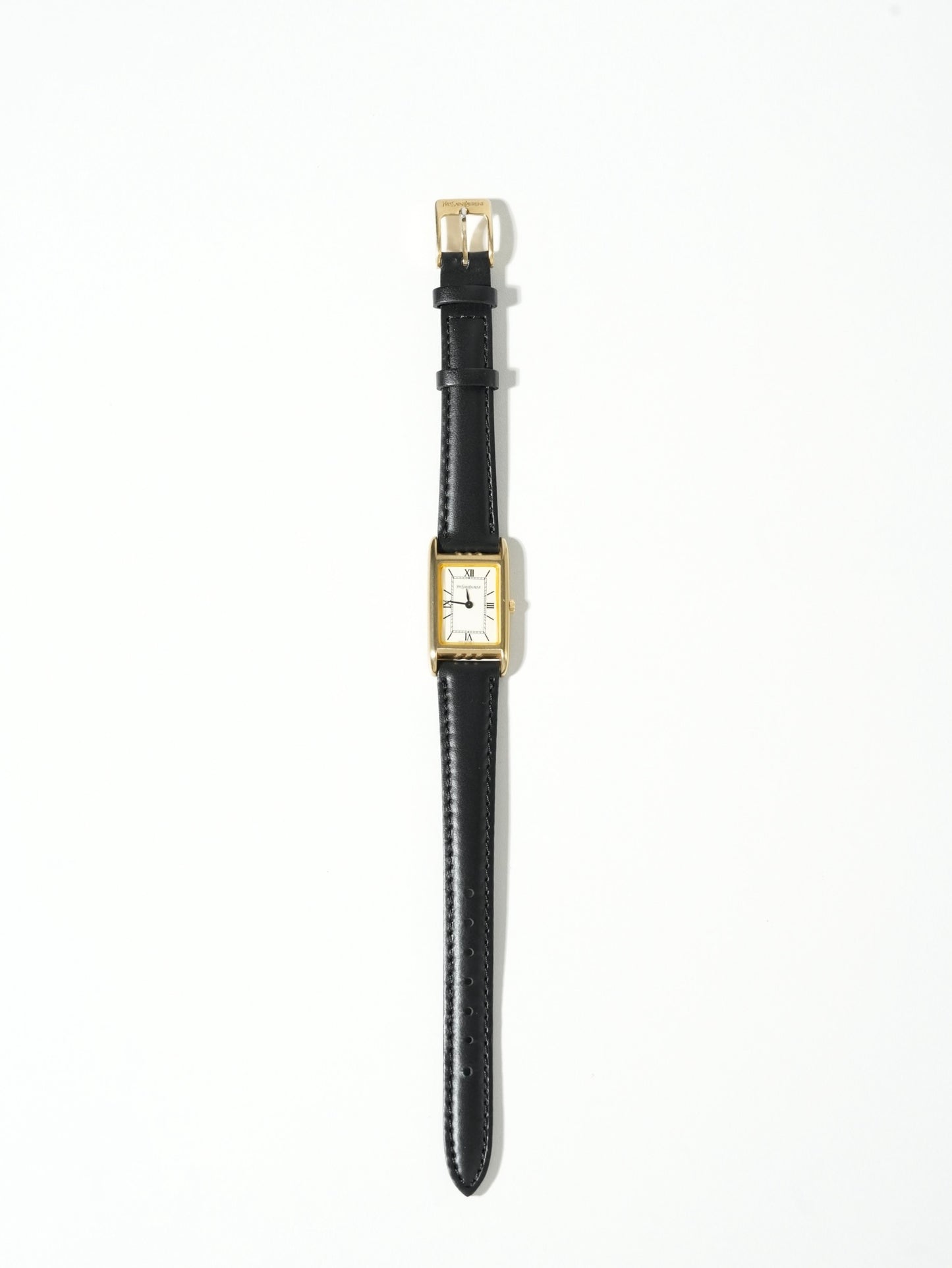 Yves Saint Laurent Tank Rectangle Watch – Gold Tone × Black Leather