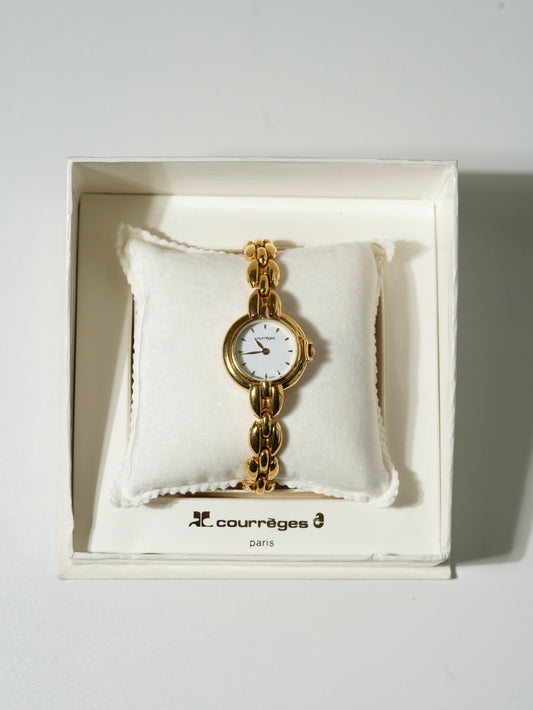 Courrèges Swiss Made Gold Chain Watch with Box