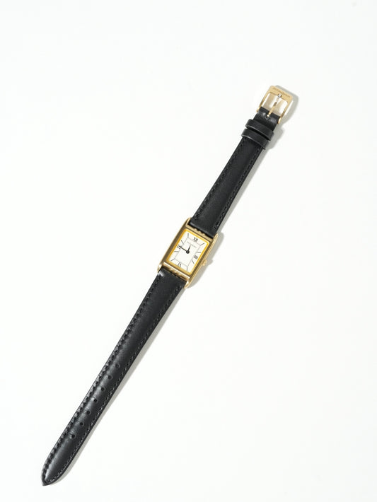 Yves Saint Laurent Tank Rectangle Watch – Gold Tone × Black Leather