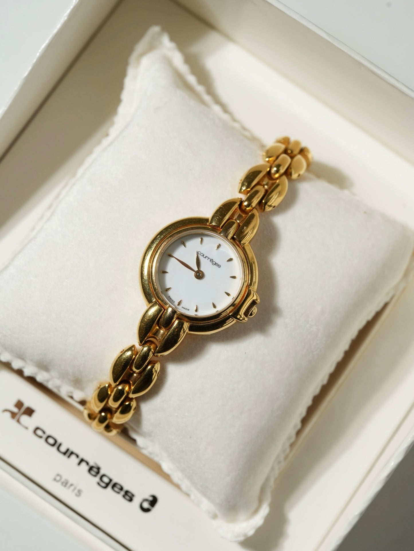 Courrèges Swiss Made Gold Chain Watch with Box