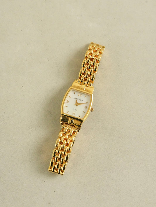 NINA RICCI Vintage Mother of Pearl Dial Tonneau Watch Gold Bracelet Model