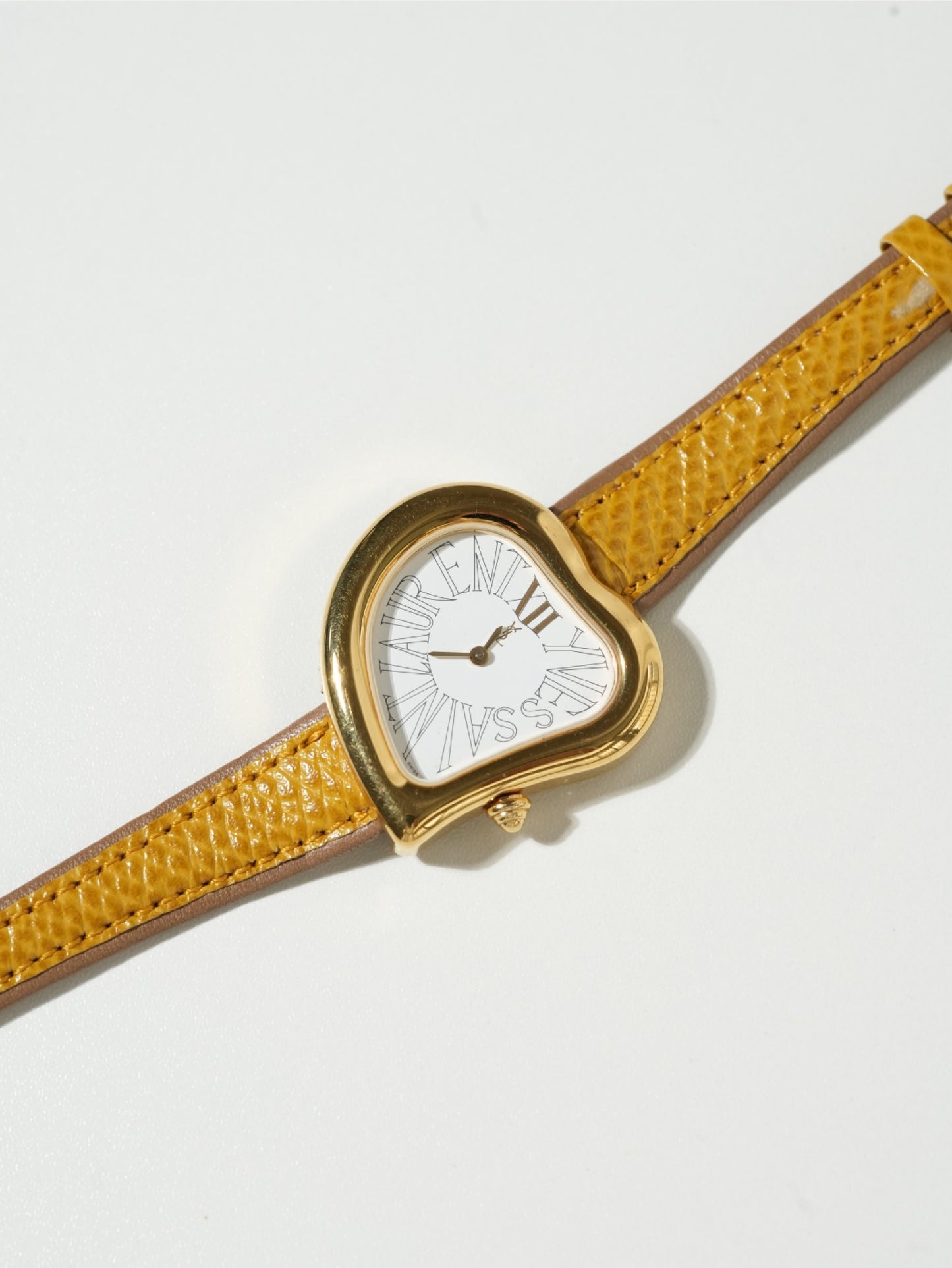 Yves Saint Laurent Heart Watch – Gold Tone × Yellow Leather Strap (with Extra Band)