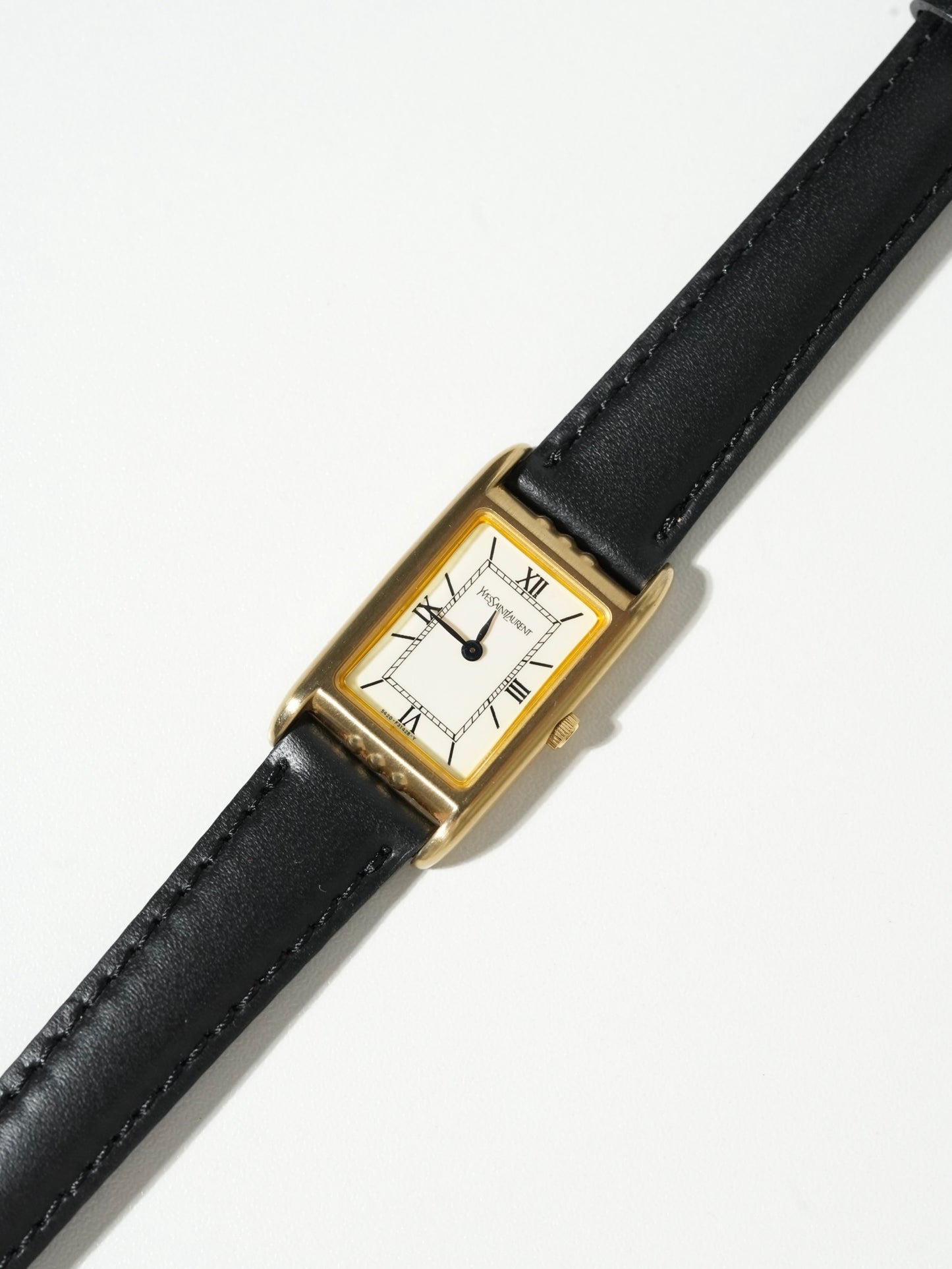 Yves Saint Laurent Tank Rectangle Watch – Gold Tone × Black Leather