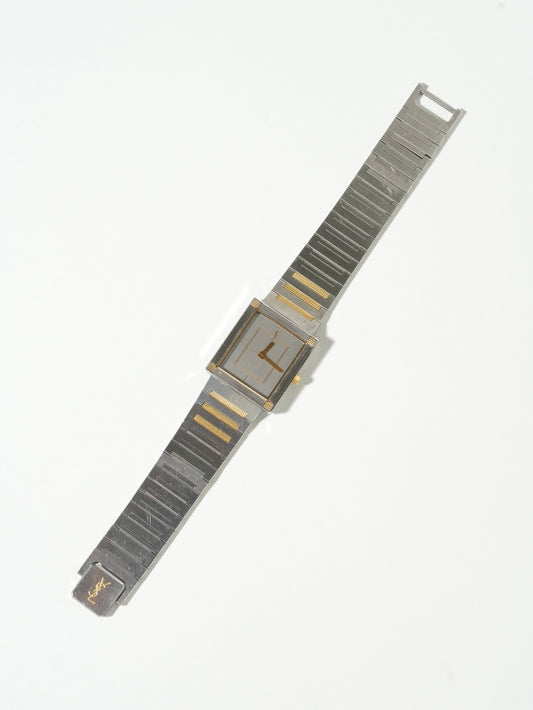 Yves Saint Laurent Stainless × Gold Line Square Watch