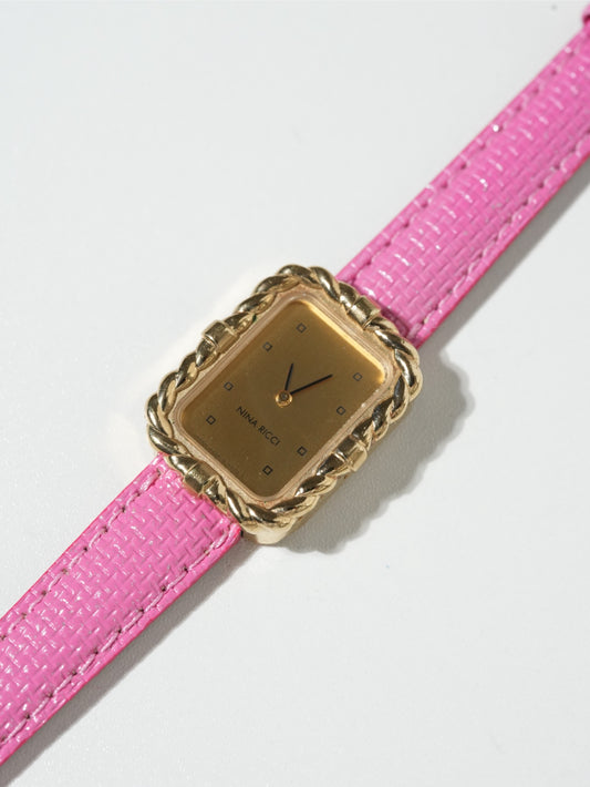 Nina Ricci Vintage Rope Bezel Gold Watch – Pink Strap