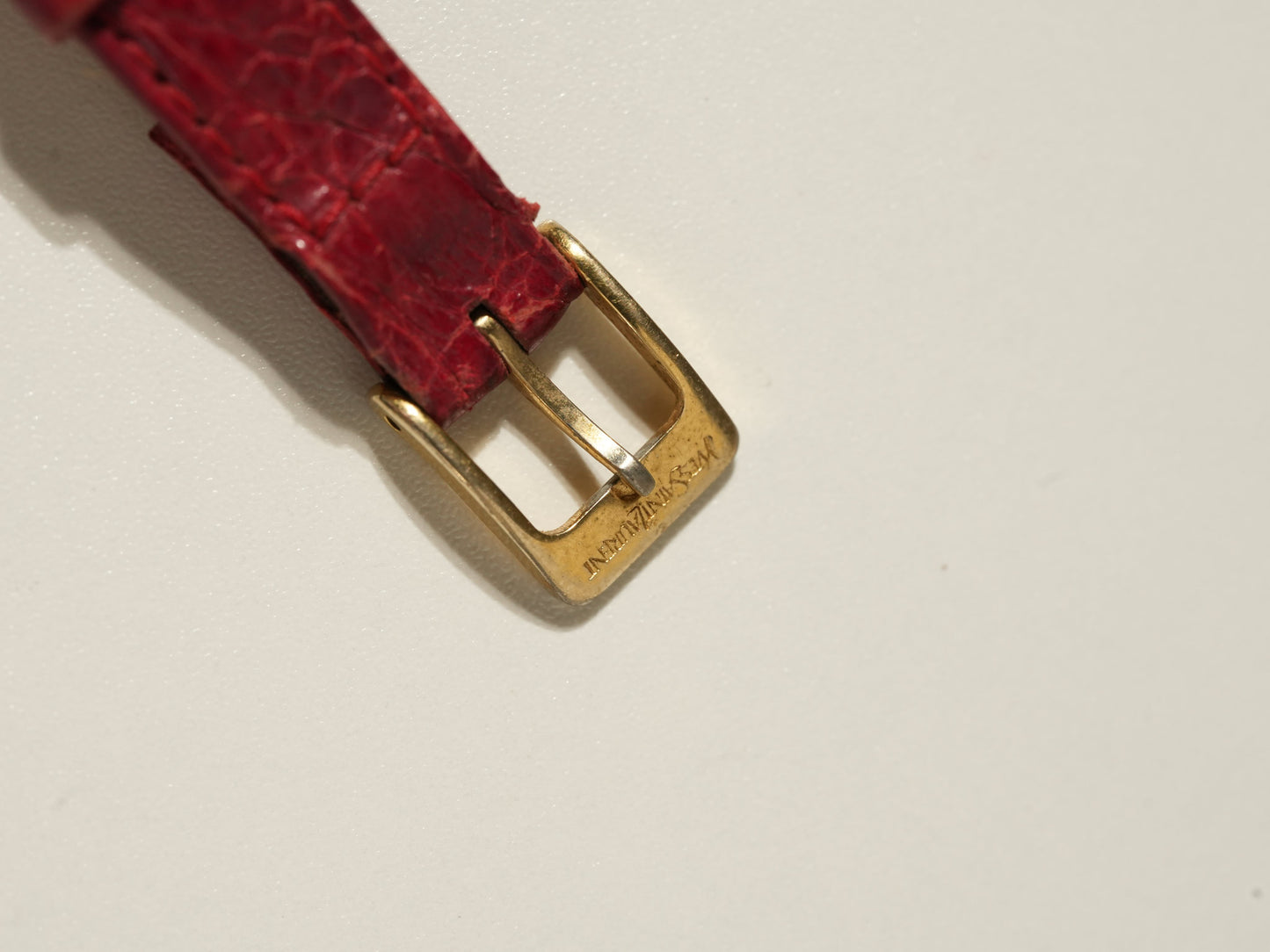 Yves Saint Laurent × Citizen Vintage Pyramid Bezel Watch – Roman Dial / Red Leather