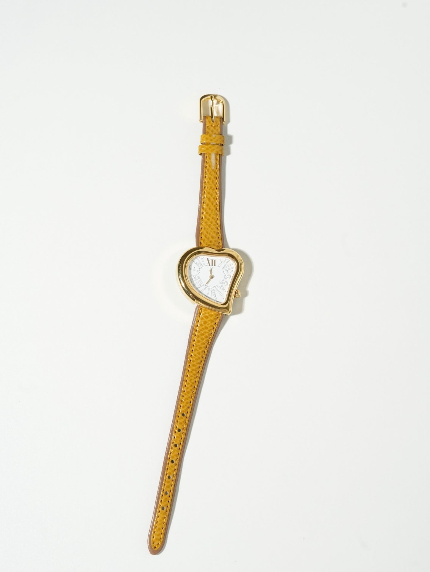 Yves Saint Laurent Heart Watch – Gold Tone × Yellow Leather Strap (with Extra Band)