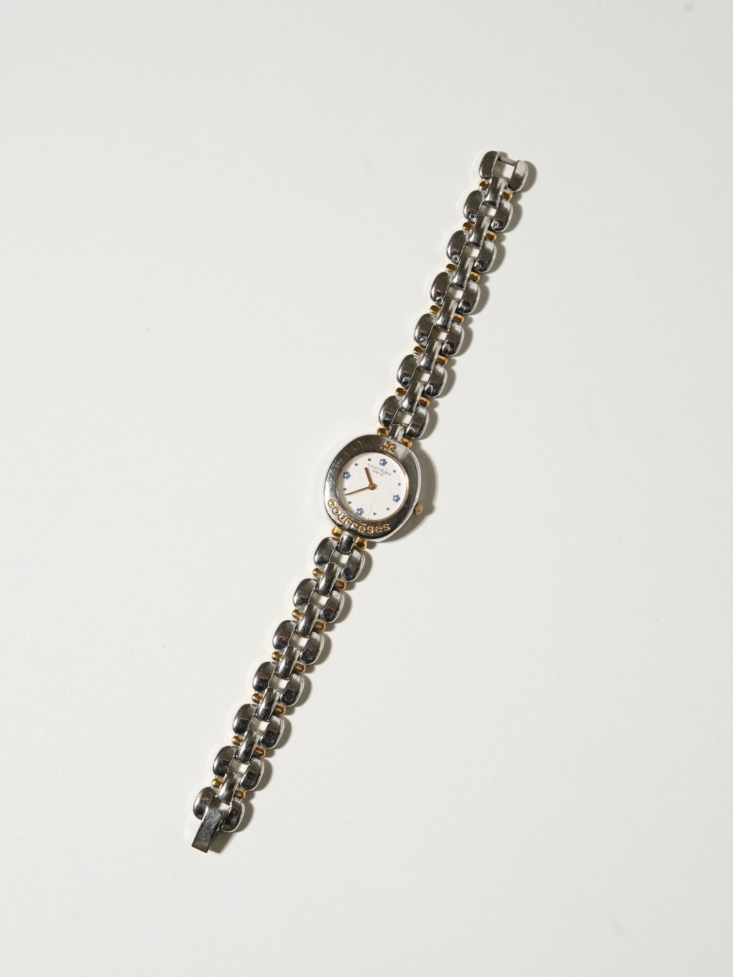 Courrèges Two-Tone Bracelet Watch with Flower Index Dial
