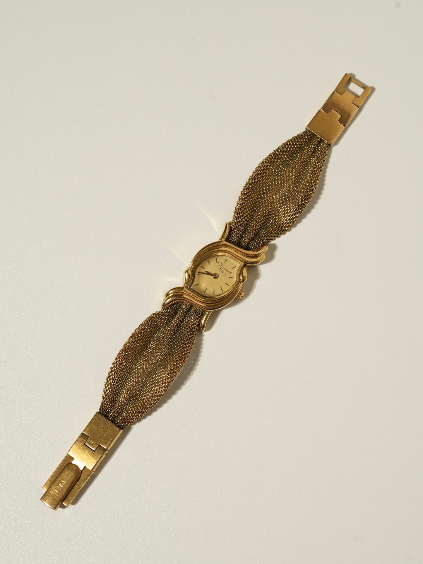 Christian Dior Vintage Gold Mesh Bracelet Watch
