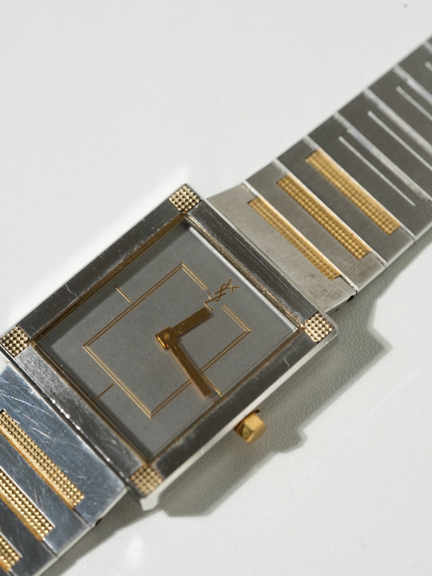Yves Saint Laurent Stainless × Gold Line Square Watch